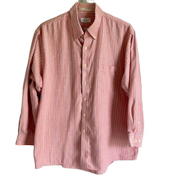 Van Heusen Orange Blue Long Sleeve Button Down Wrinkle Free Men's Shirt Size 17 - Picture 1 of 8